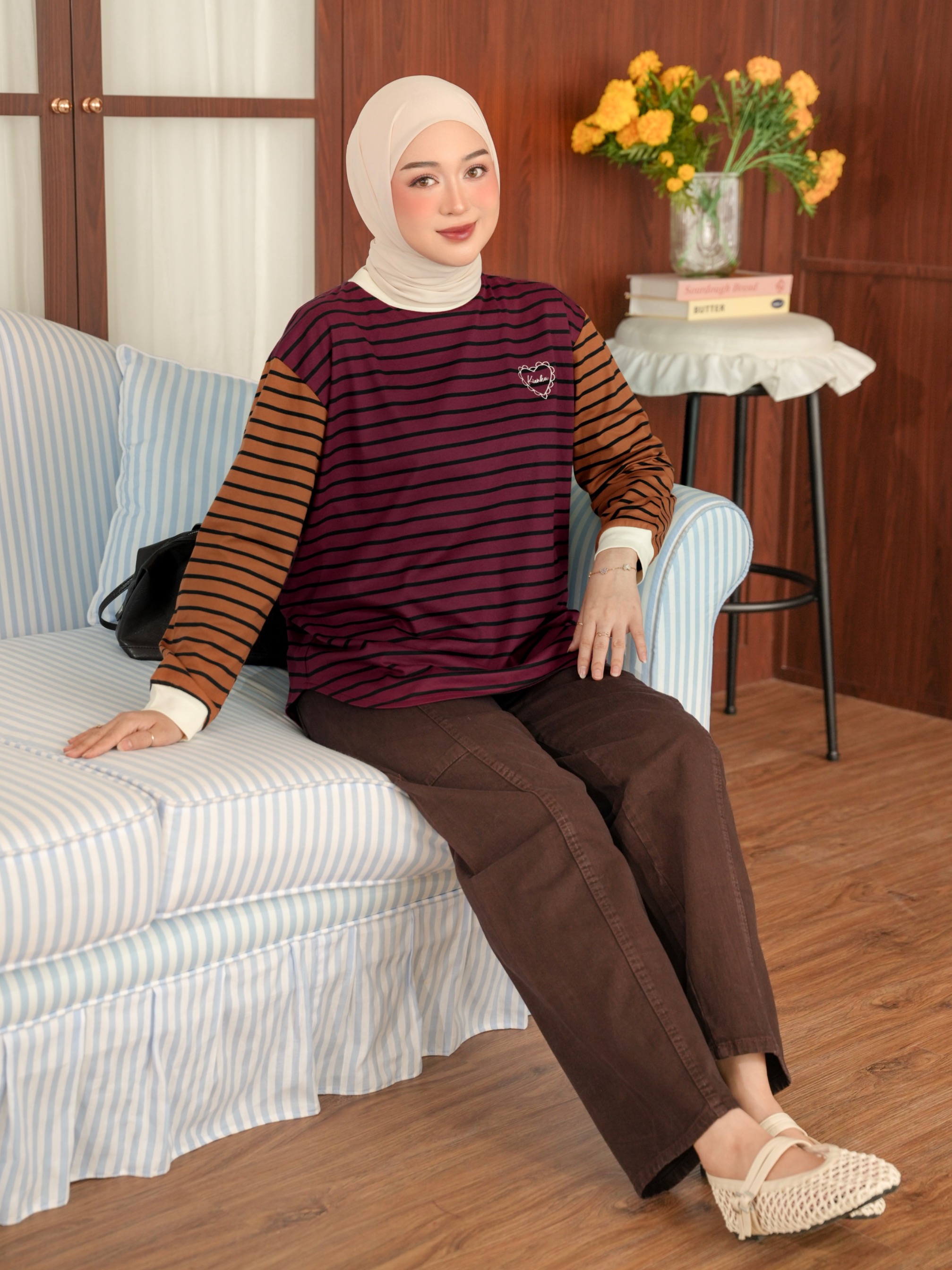 Sera Stripe Longsleeve Maroon