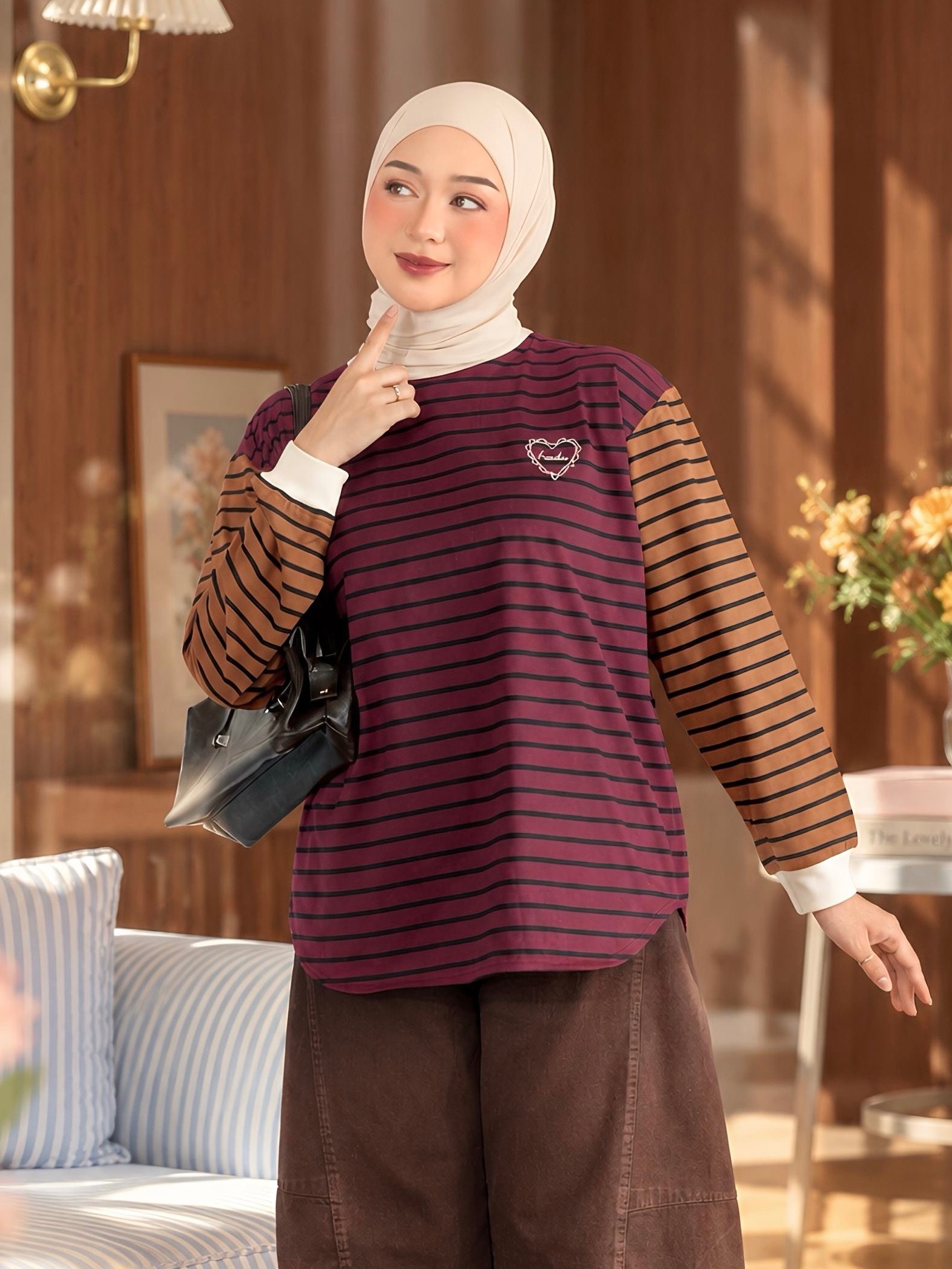 Sera Stripe Longsleeve Maroon