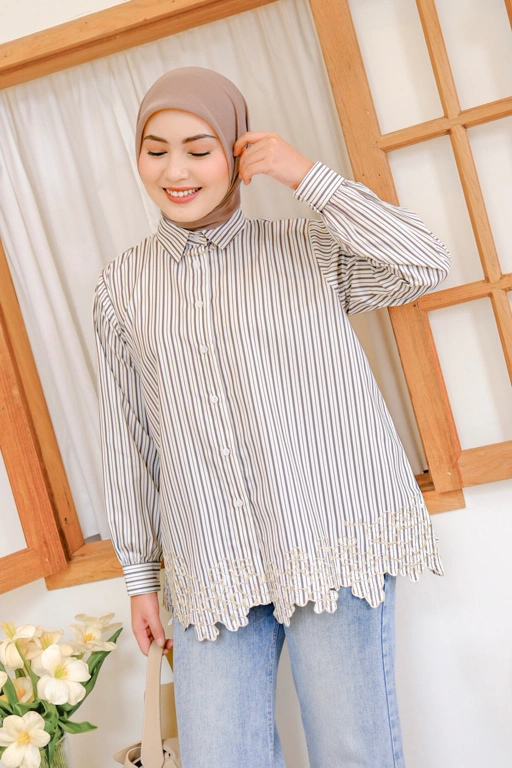 Image of Becca Embroidery Shirt Taupe