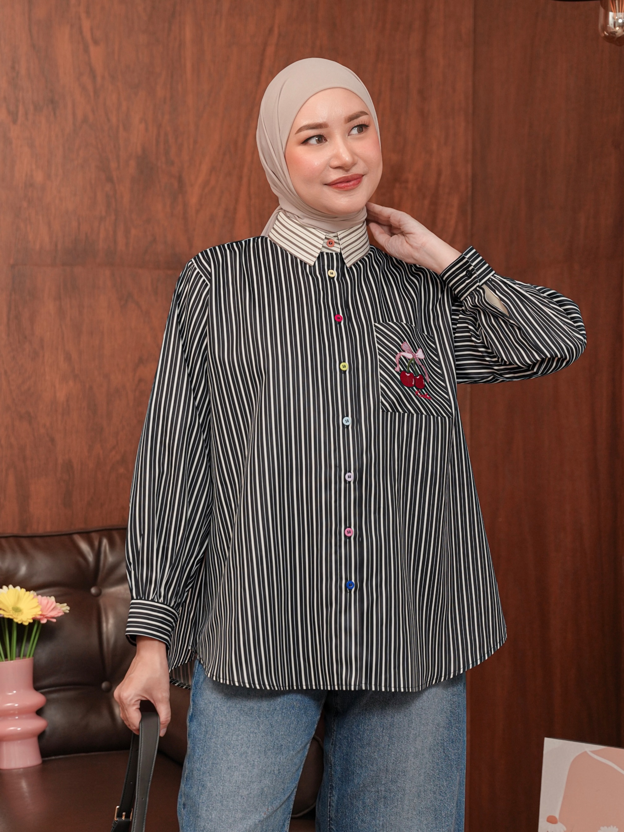 Yuna Stripe Shirt Noir