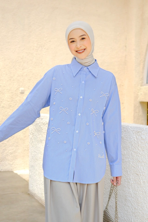 Image of Nola Stripe Shirt Oversized Cloud