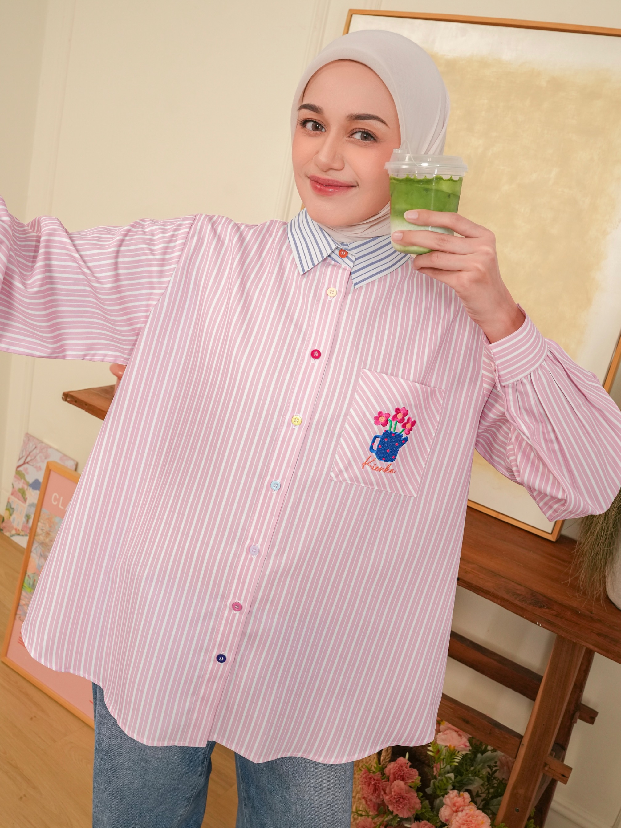 Yuna Stripe Shirt Blush