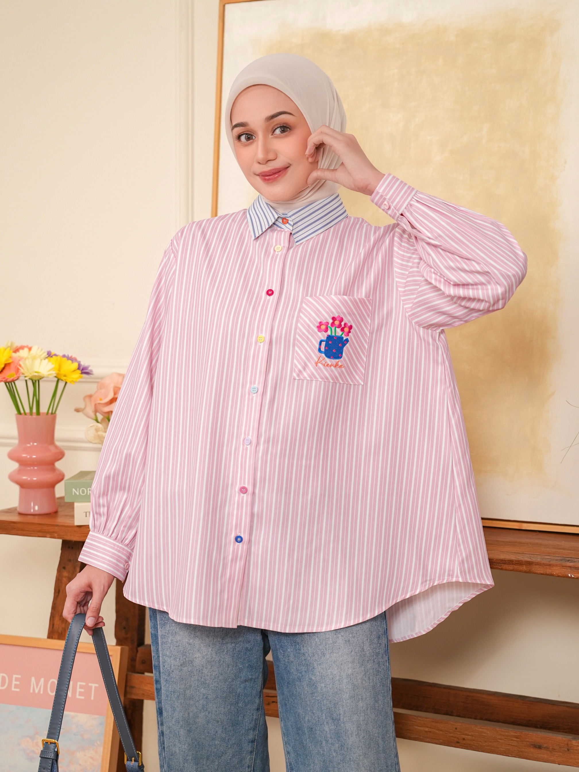 Yuna Stripe Shirt Blush