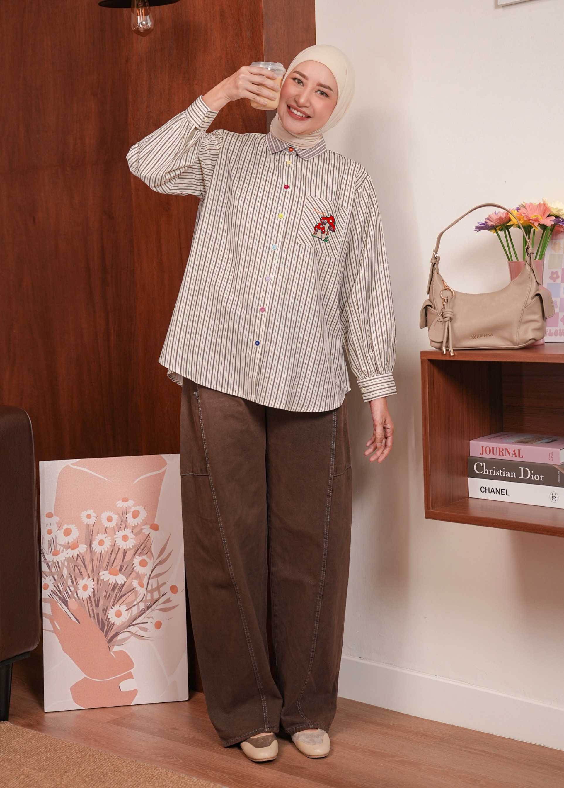 Yuna Stripe Shirt Taupe