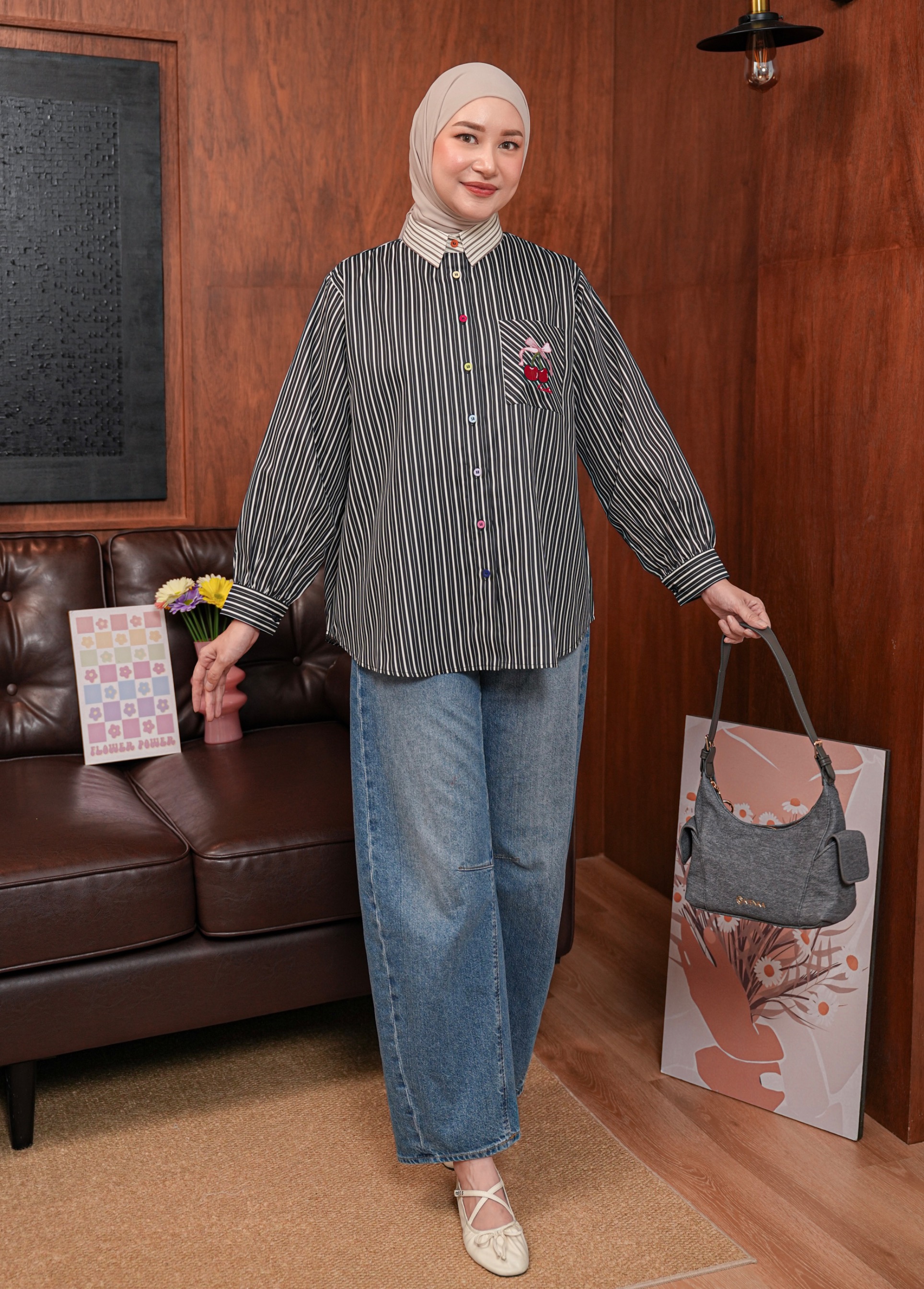 Yuna Stripe Shirt Noir