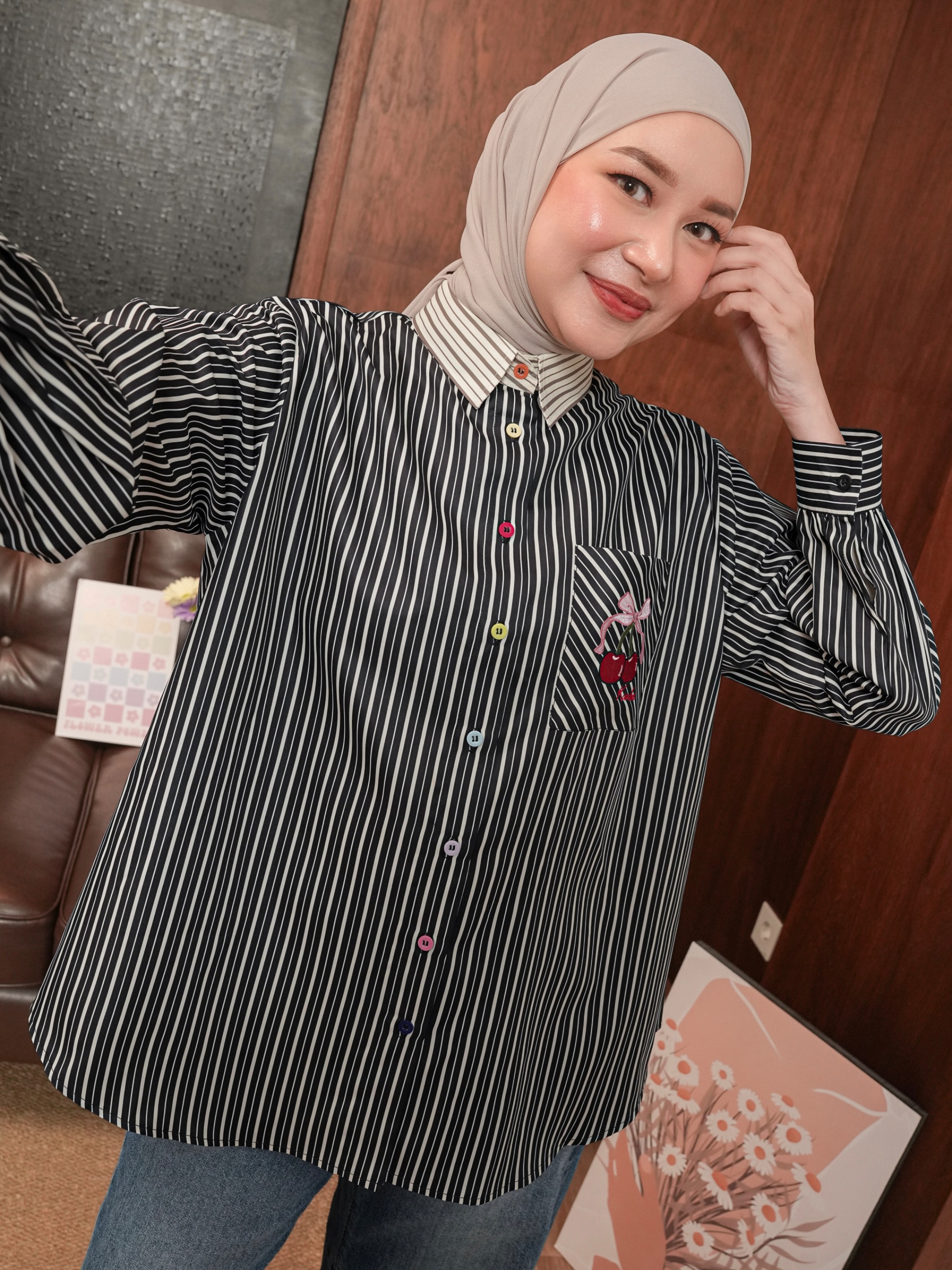 Yuna Stripe Shirt Noir