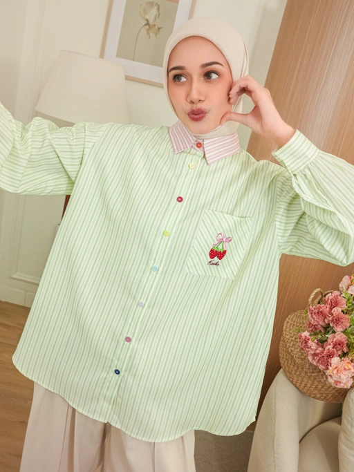 Yuna Stripe Shirt Green Tea
