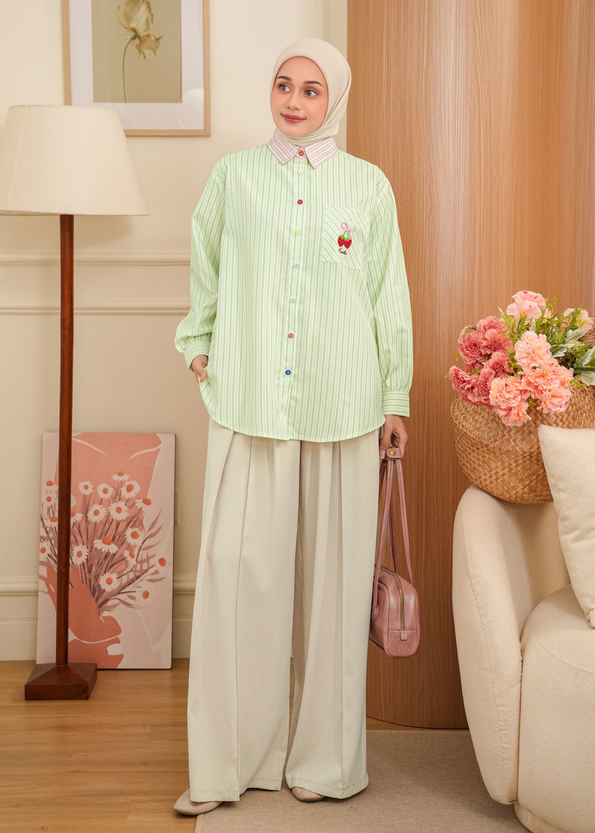Yuna Stripe Shirt Green Tea