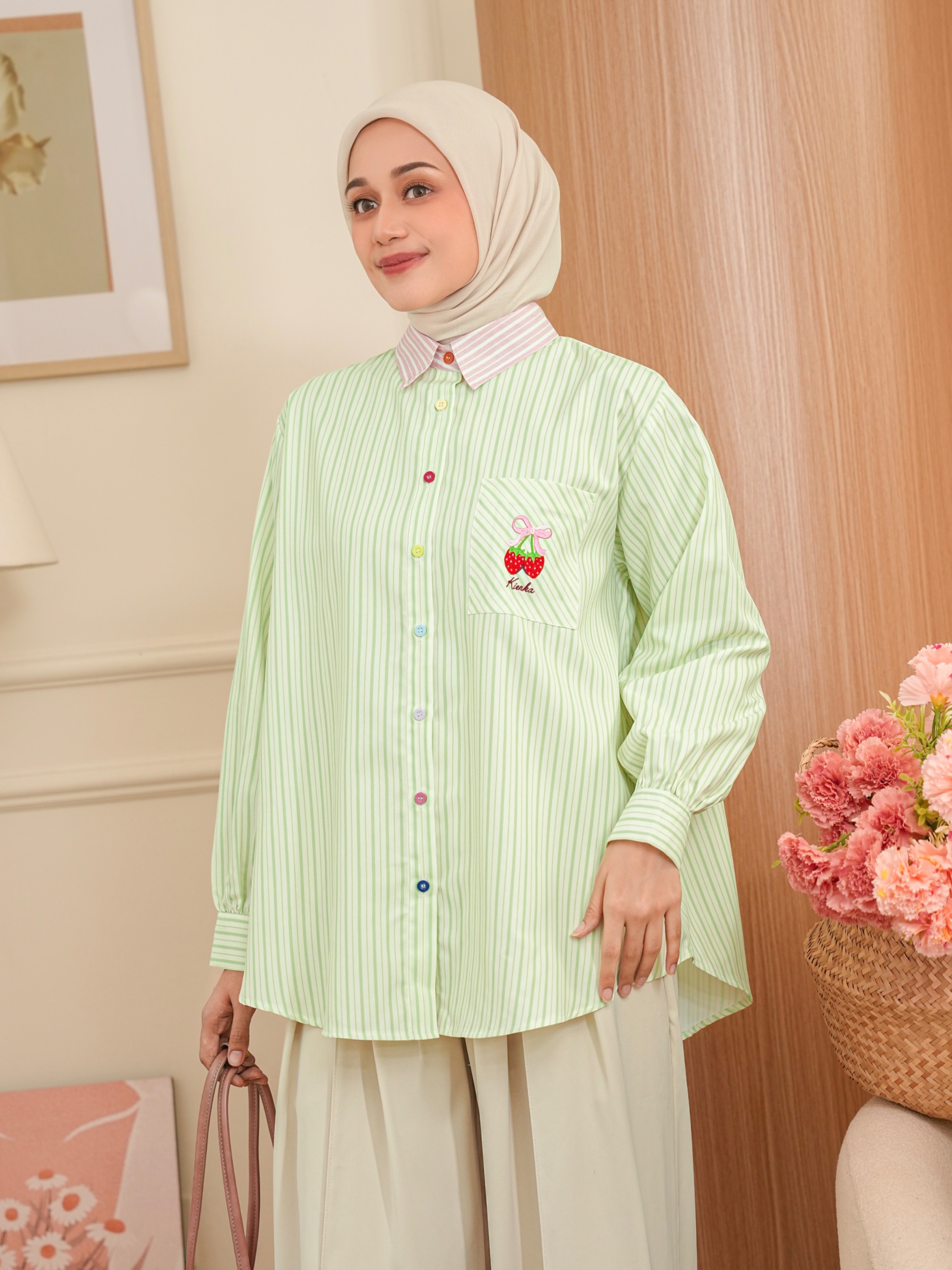 Yuna Stripe Shirt Green Tea