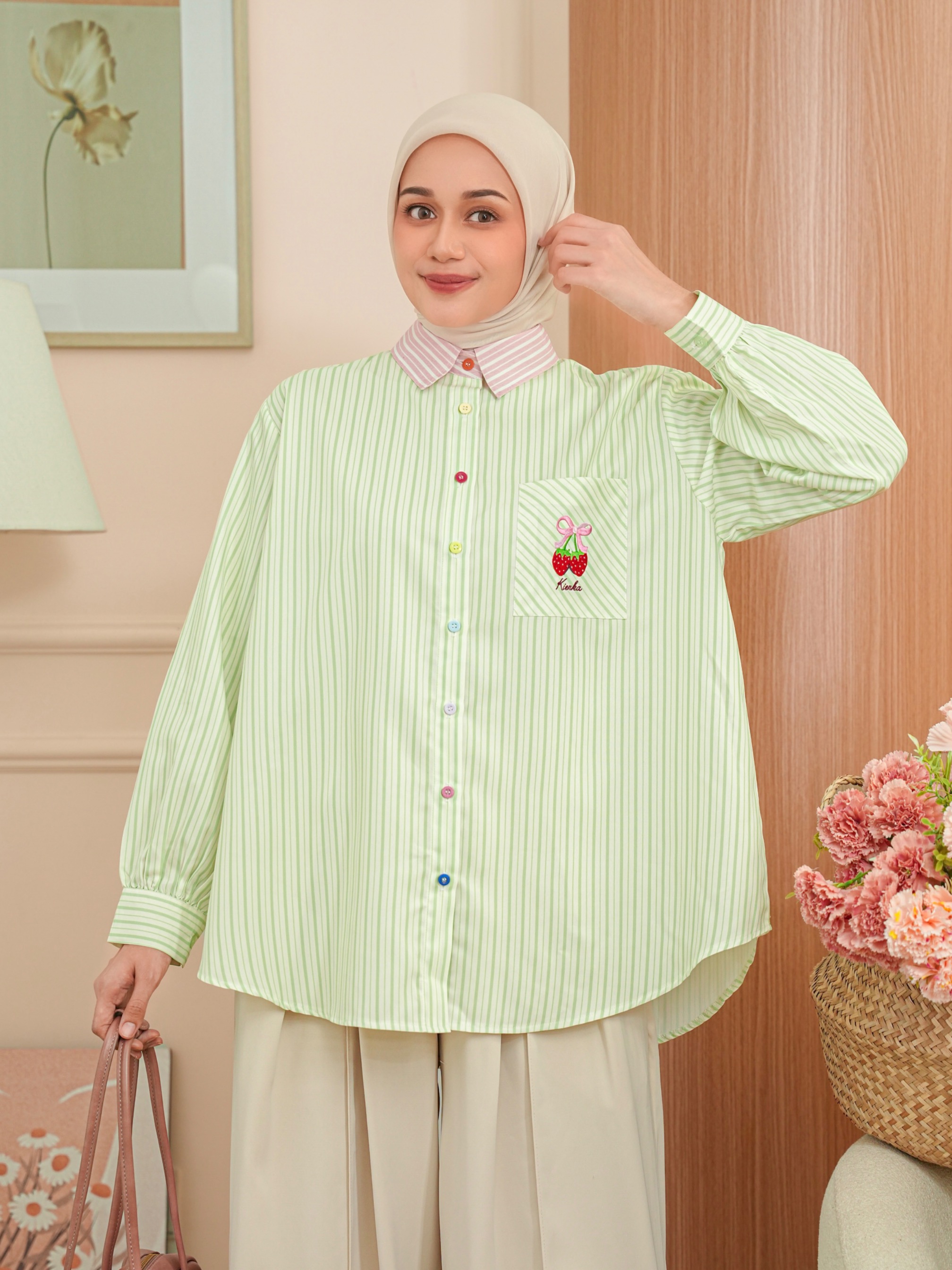 Yuna Stripe Shirt Green Tea