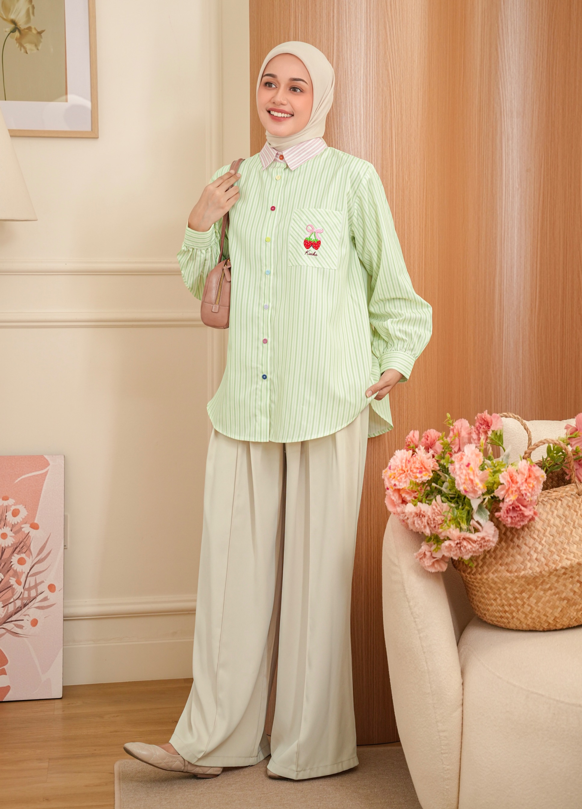 Yuna Stripe Shirt Green Tea