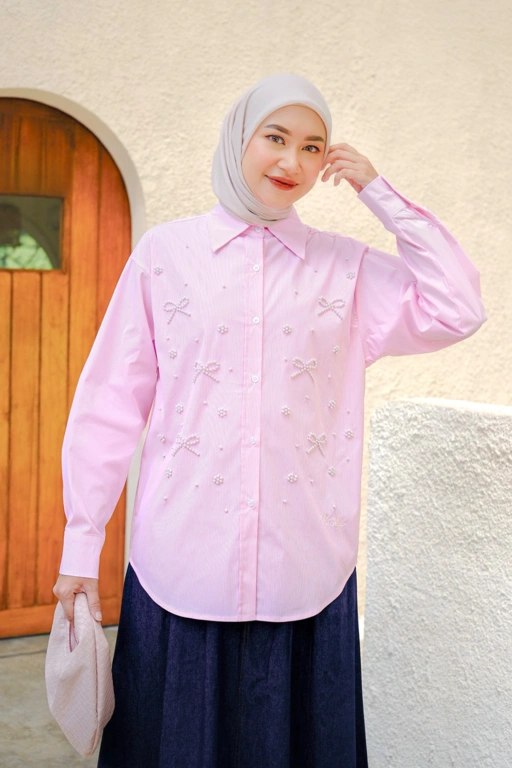 Image of Nola Stripe Shirt Oversized Flamingo