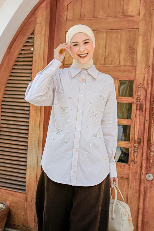 Image of Nola Stripe Shirt Oversized Brownie