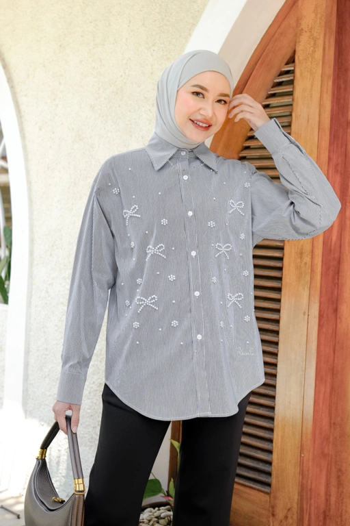 Image of Nola Stripe Shirt Oversized Noir