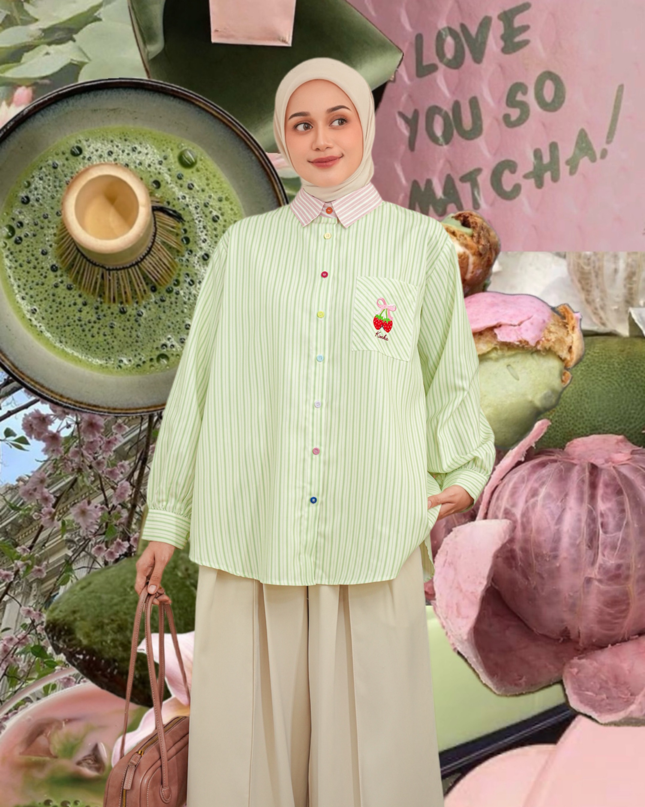 Yuna Stripe Shirt Green Tea