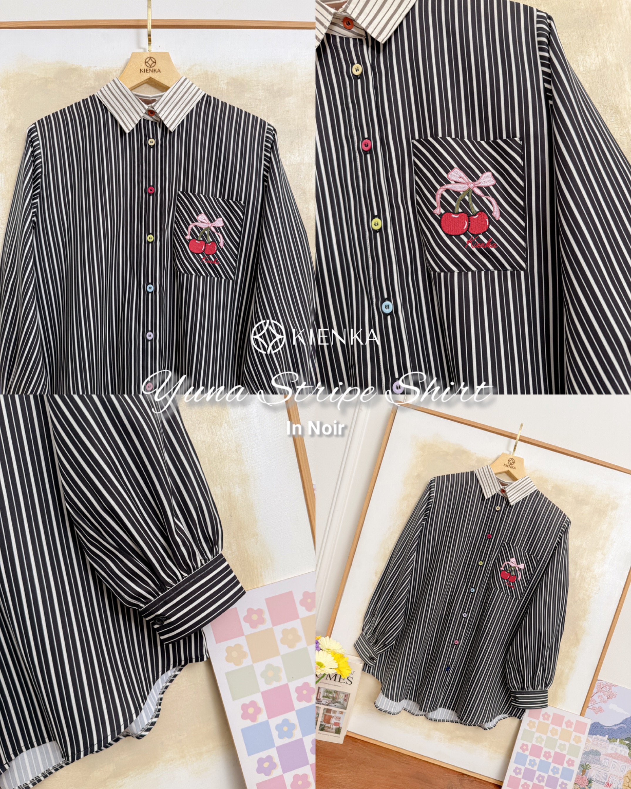 Yuna Stripe Shirt Noir