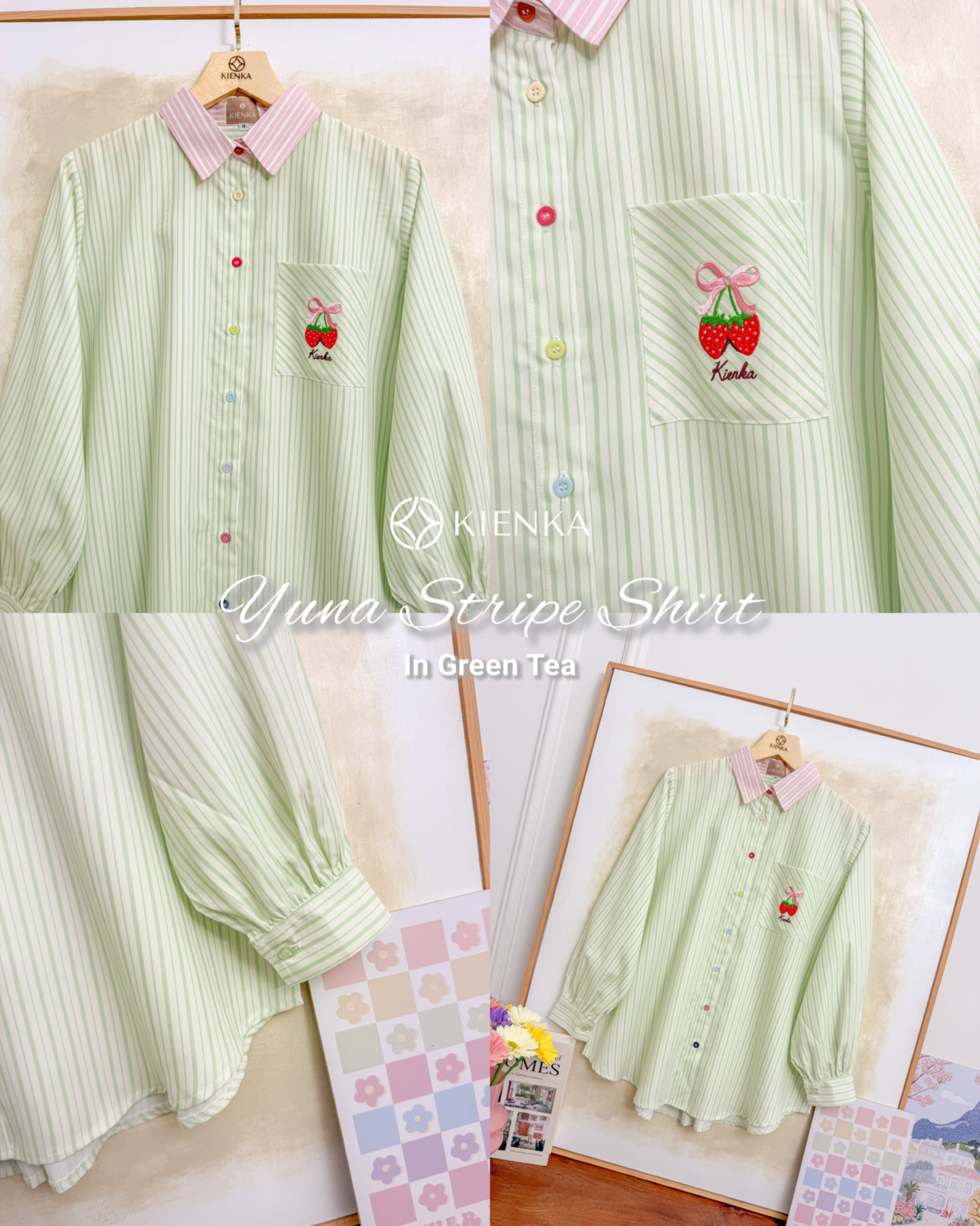 Yuna Stripe Shirt Green Tea