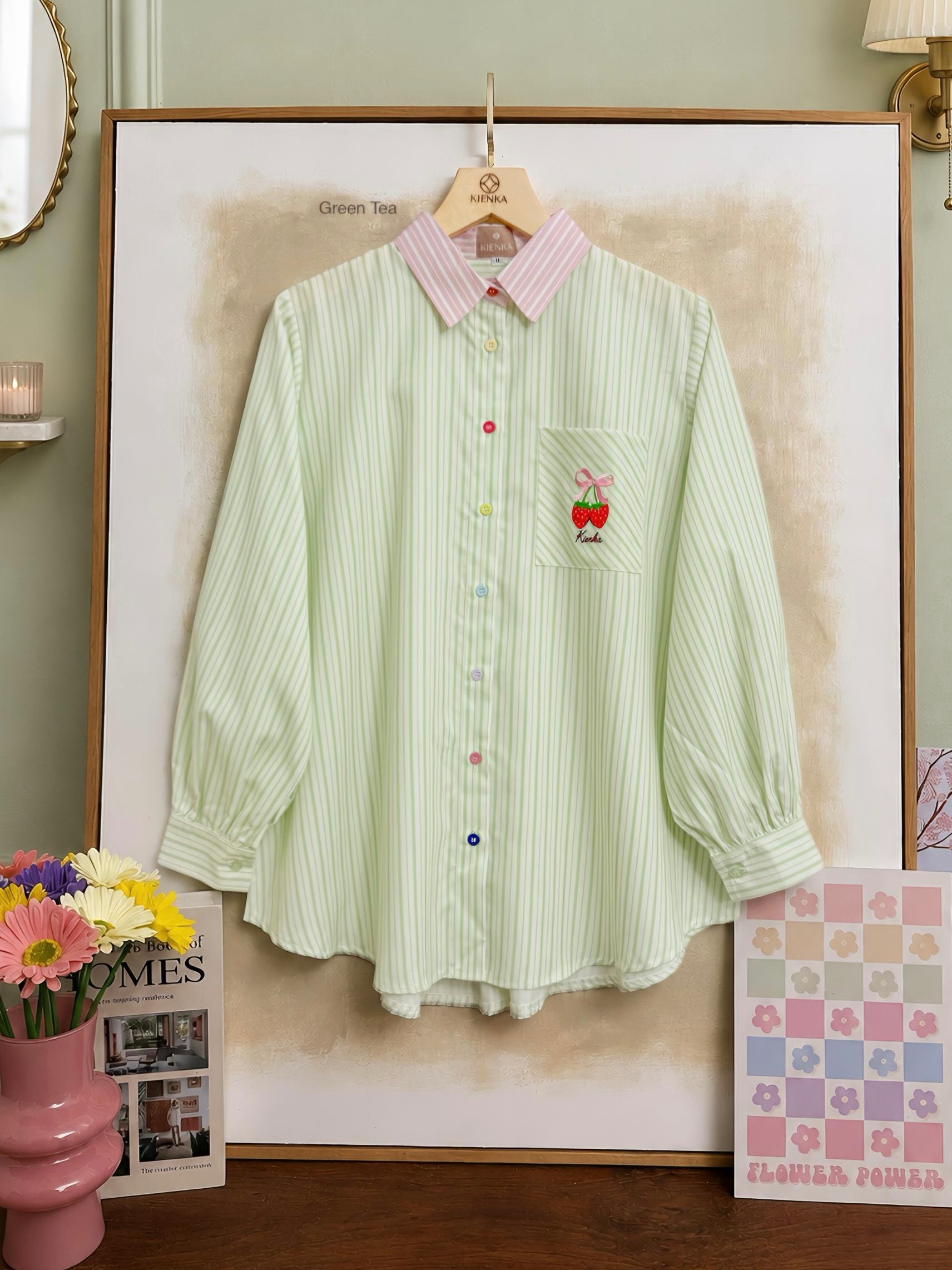 Yuna Stripe Shirt Green Tea
