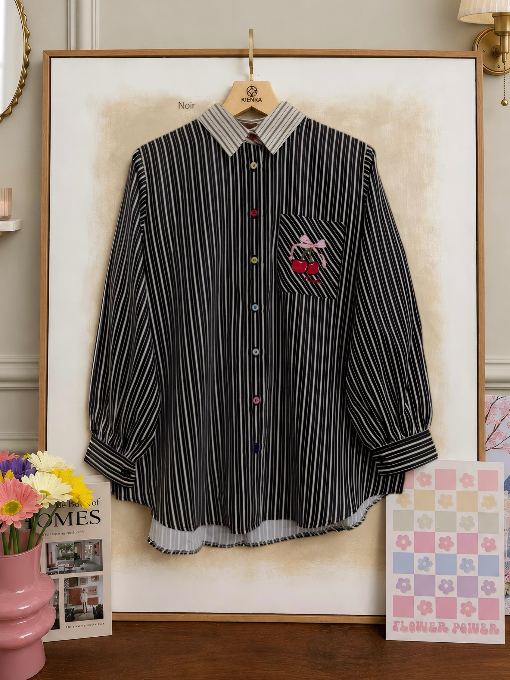 Yuna Stripe Shirt Noir