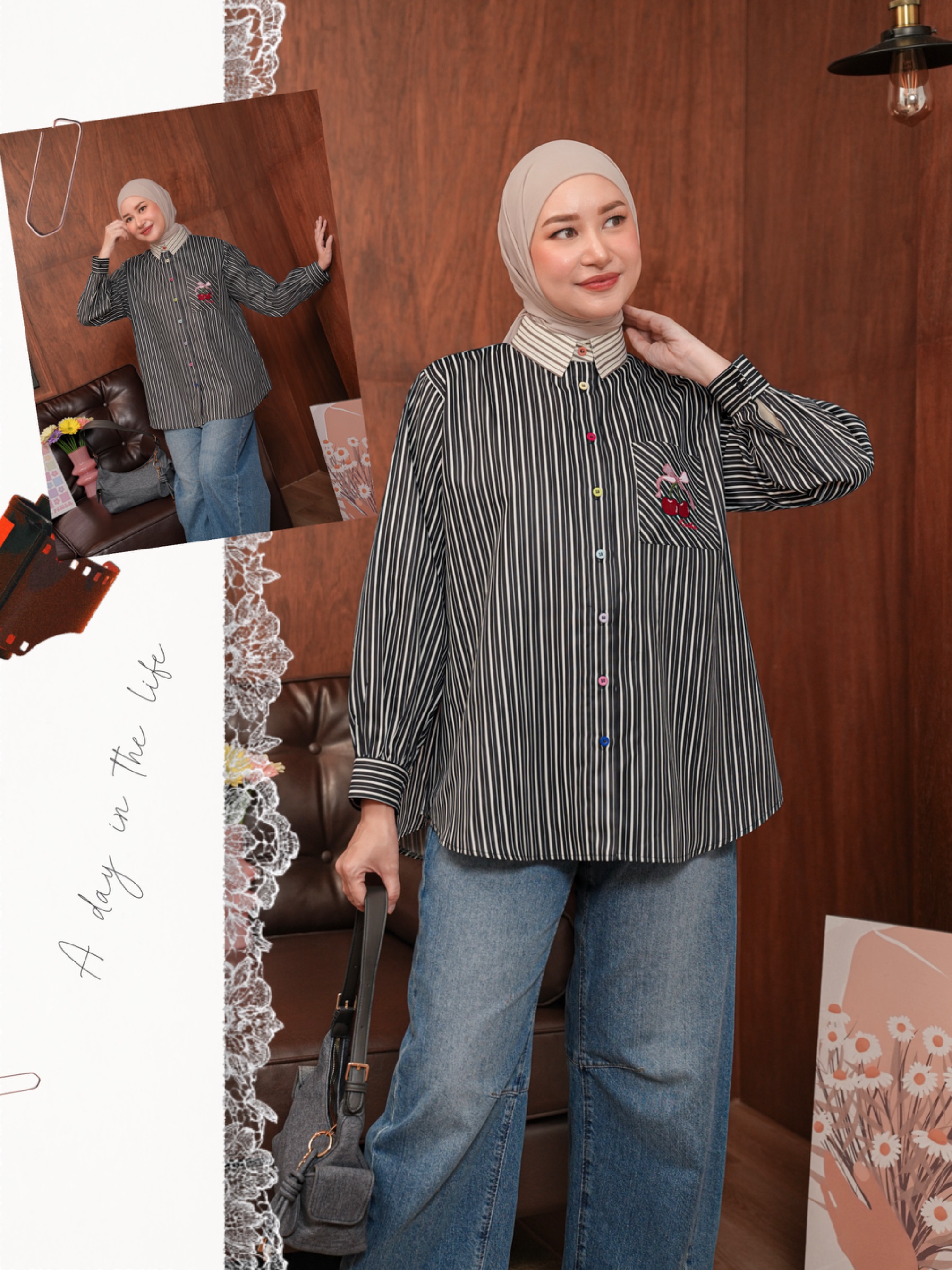 Yuna Stripe Shirt Noir