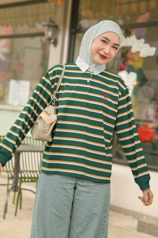 Image of Chia Stripe Shirt Panjang Normal Moss