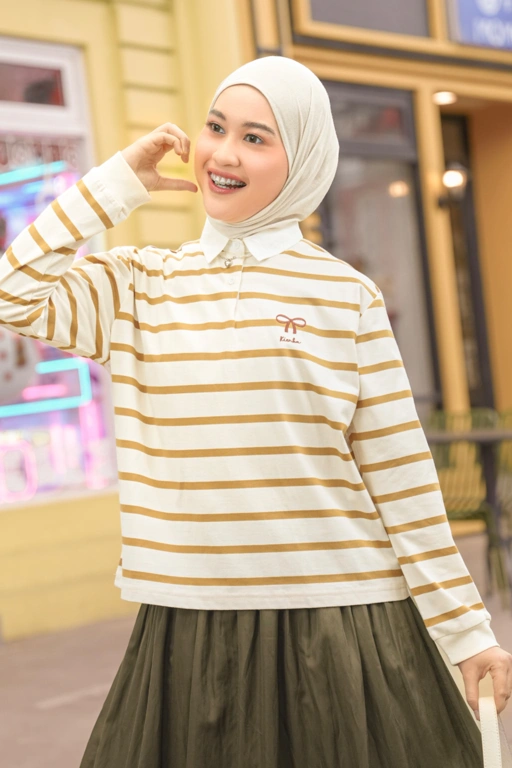 Image of Chia Stripe Shirt Panjang Normal Caramel