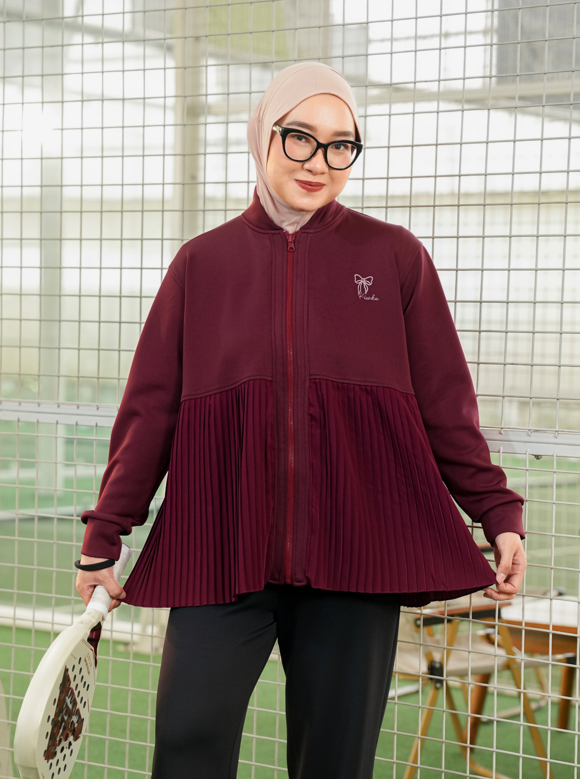Ruby Pleats Jacket Maroon
