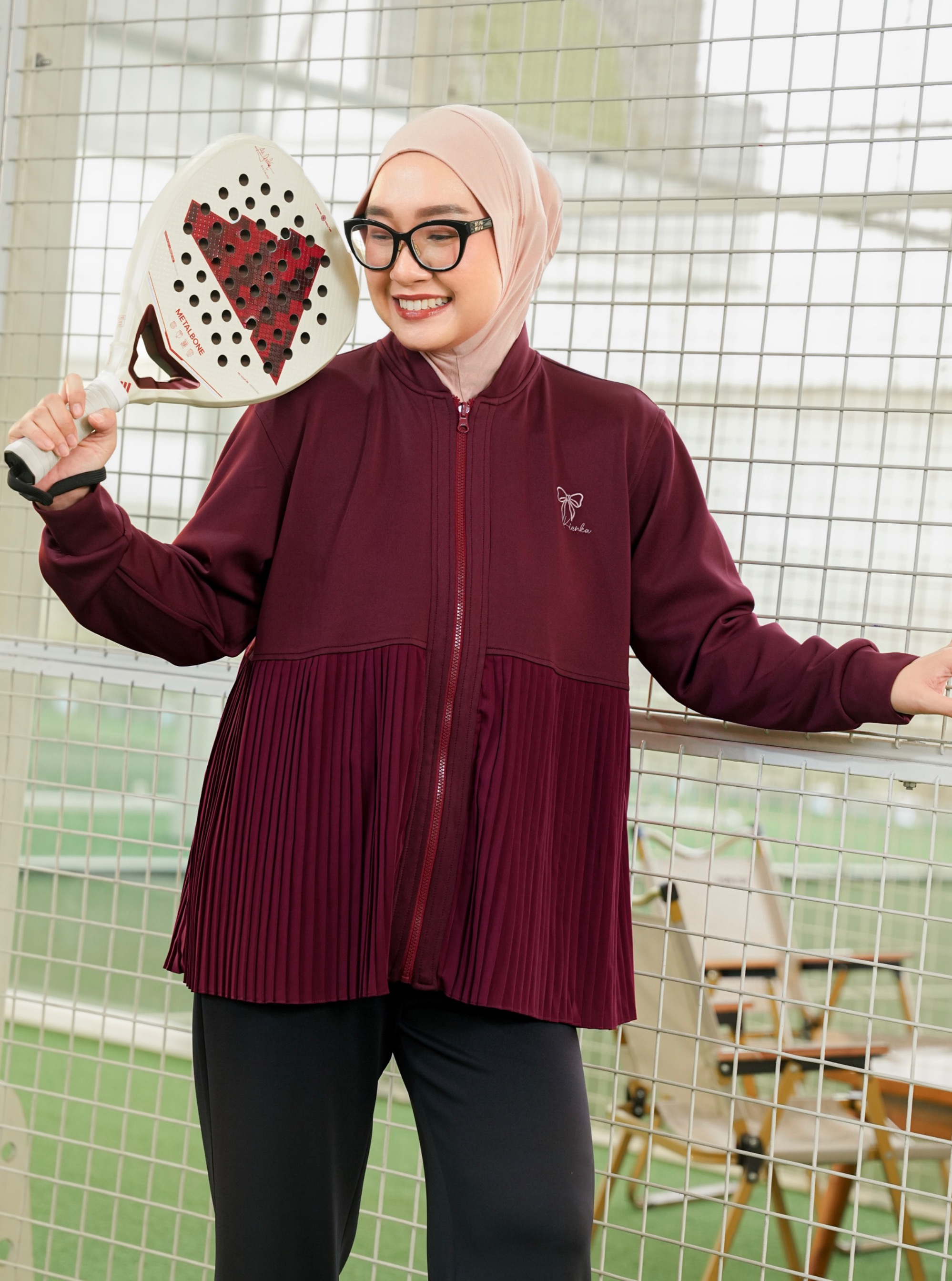 Ruby Pleats Jacket Maroon