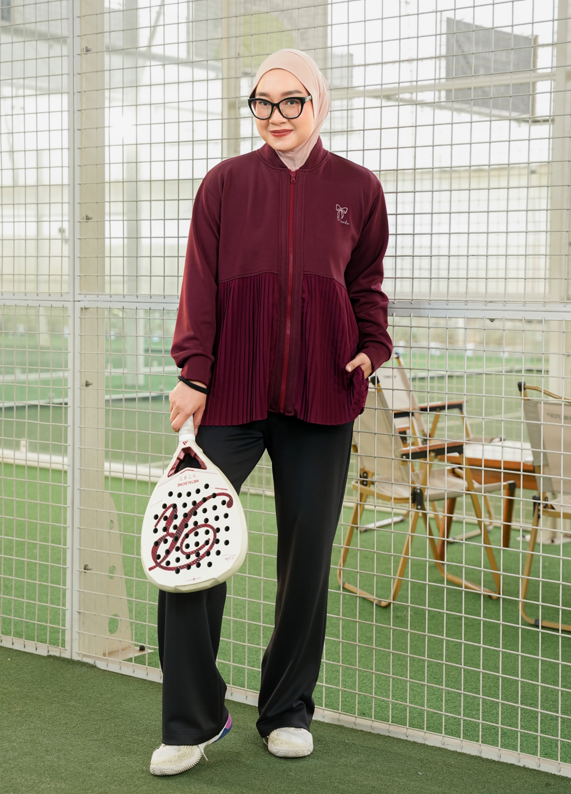 Ruby Pleats Jacket Maroon