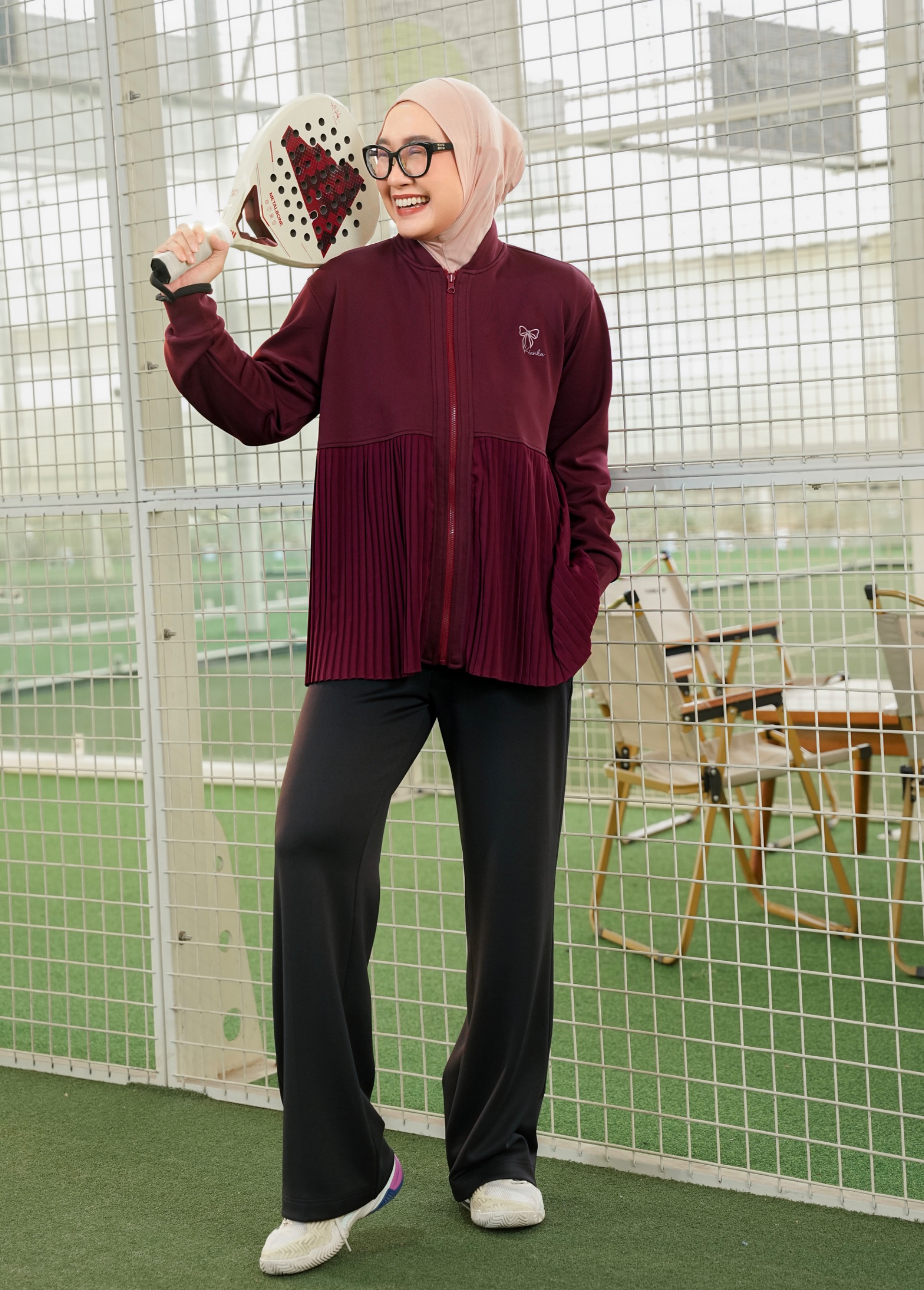 Ruby Pleats Jacket Maroon
