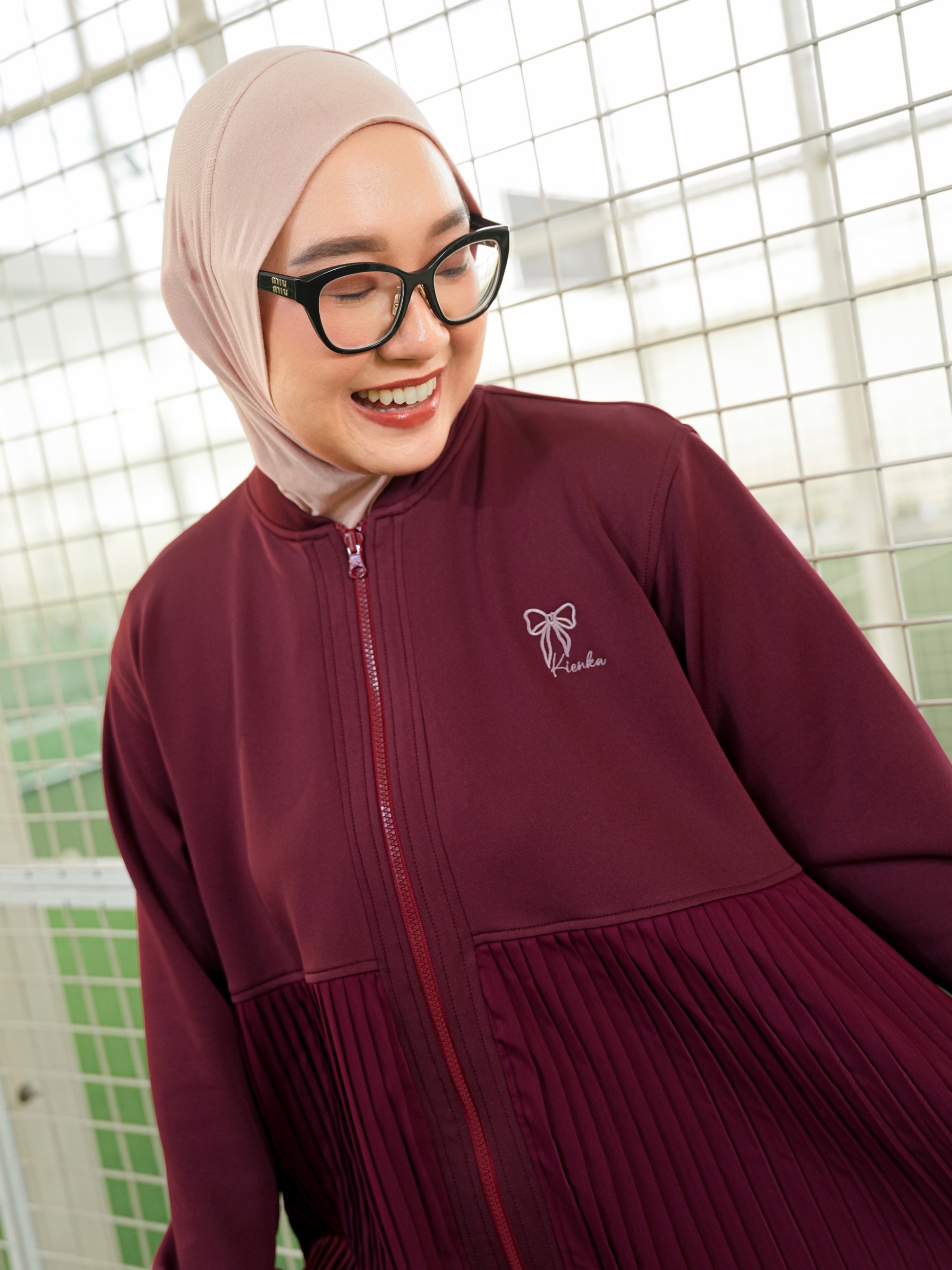 Ruby Pleats Jacket Maroon