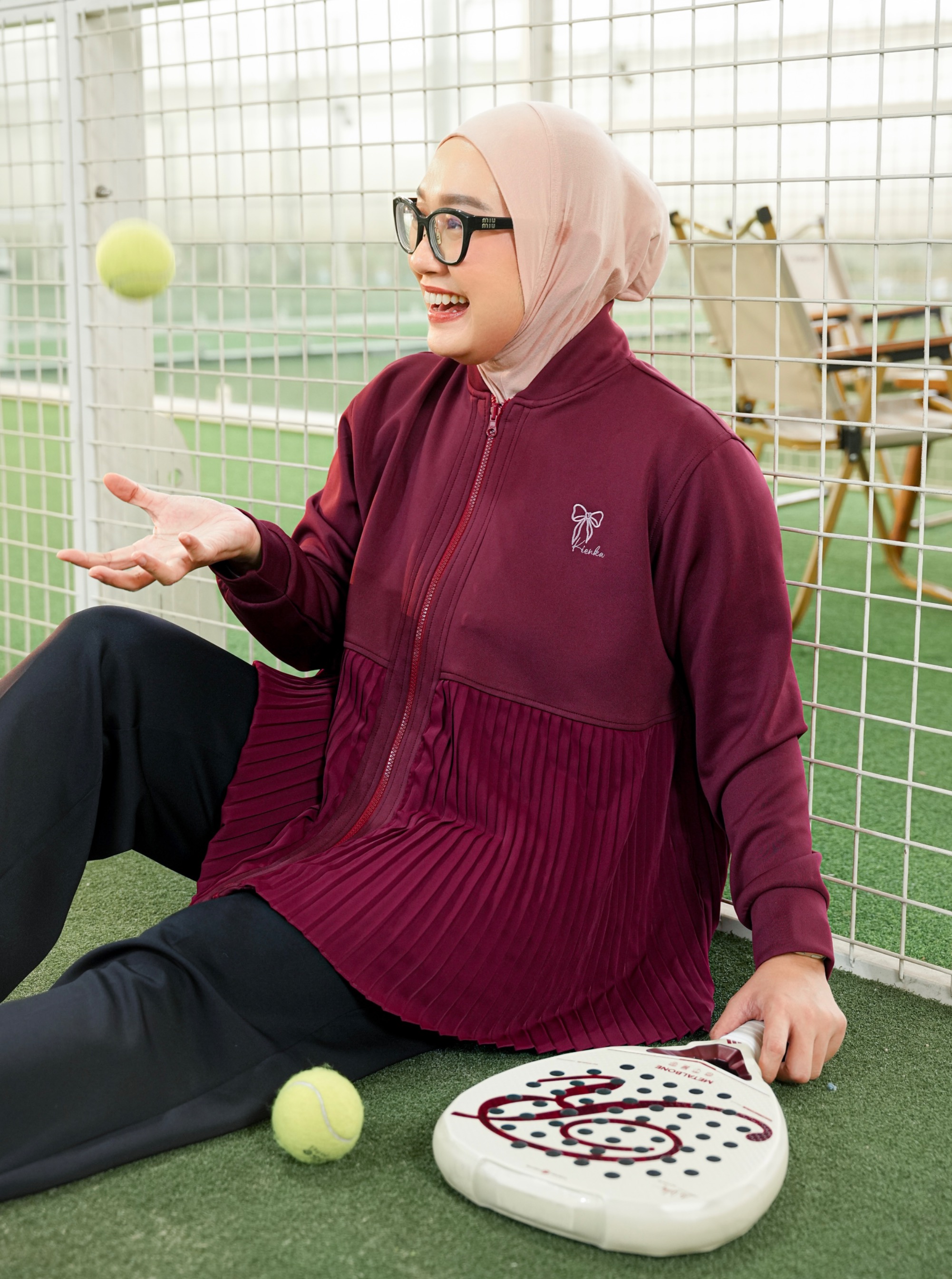 Ruby Pleats Jacket Maroon