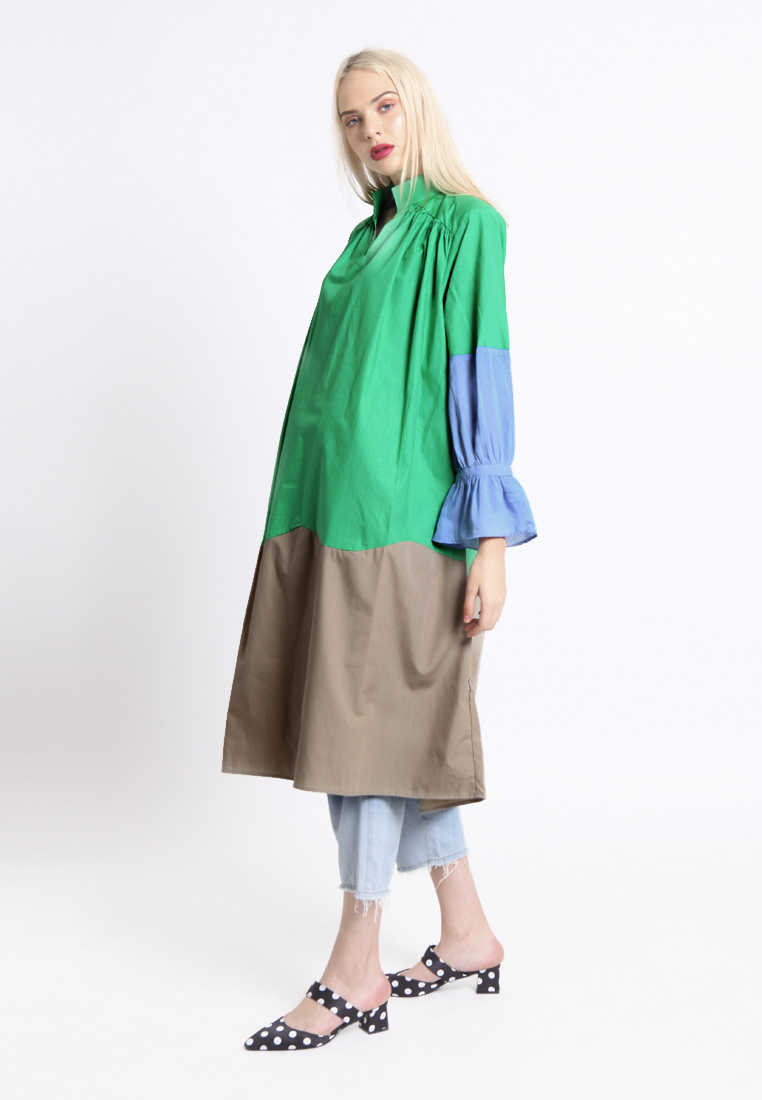 Blocking Rainbow Dress Green
