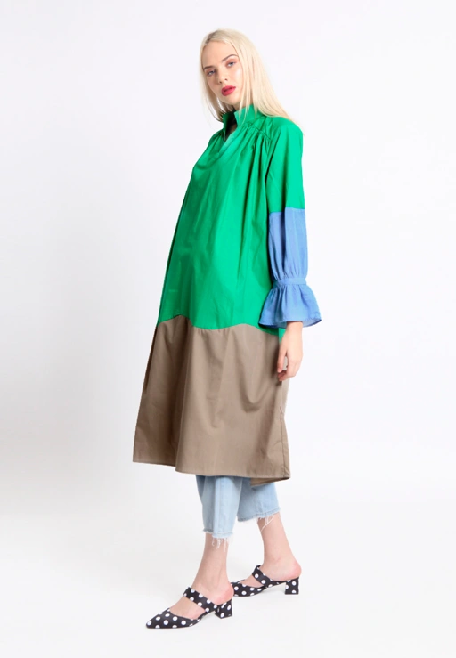 Image of Blocking Rainbow Dress Green