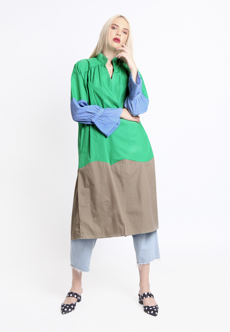 Blocking Rainbow Dress Green