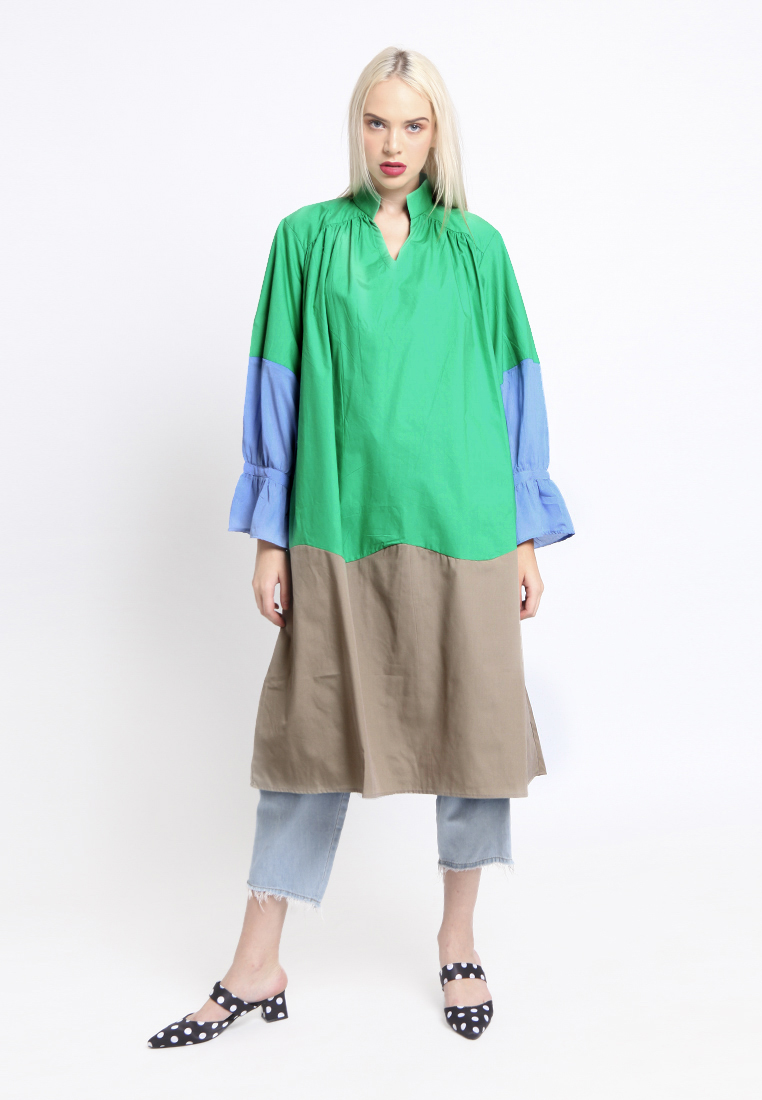 Blocking Rainbow Dress Green