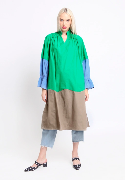 Image of Blocking Rainbow Dress Green