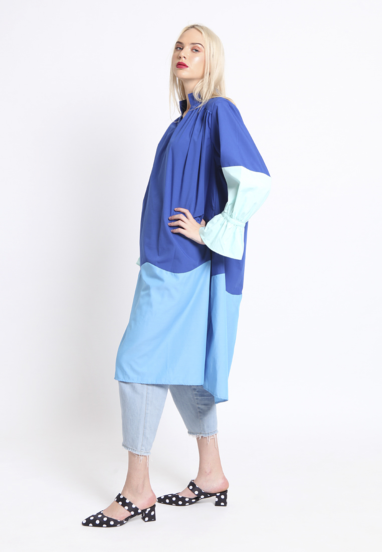 Blocking Rainbow Dress Blue