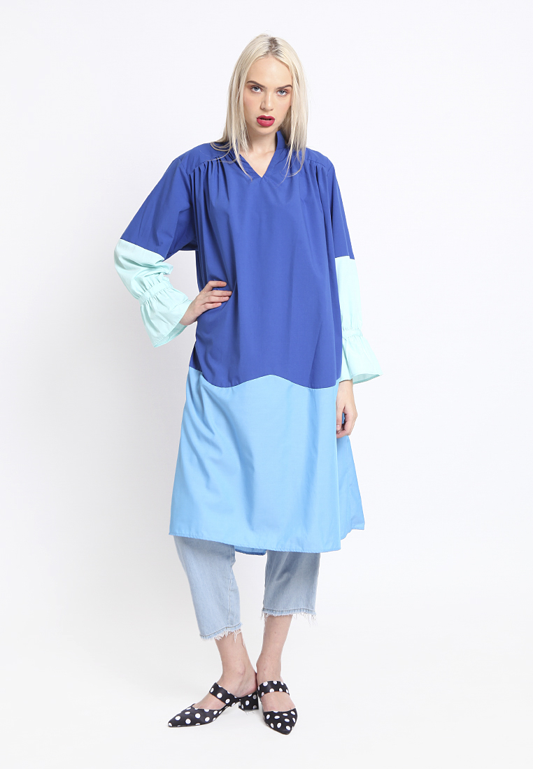 Blocking Rainbow Dress Blue