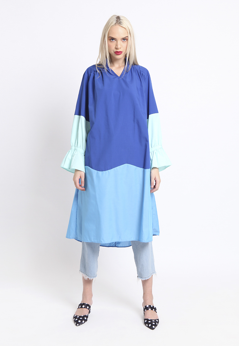 Blocking Rainbow Dress Blue