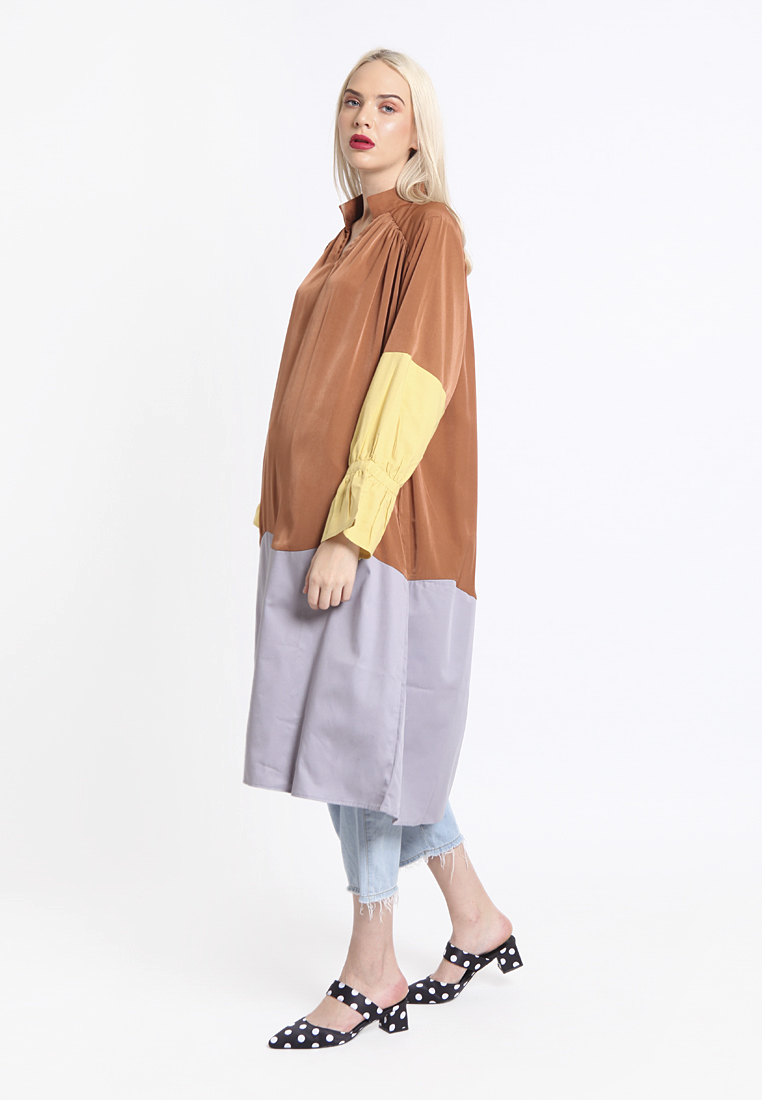 Blocking Rainbow Dress Brown