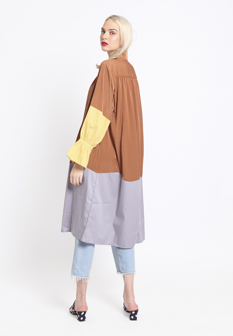 Blocking Rainbow Dress Brown