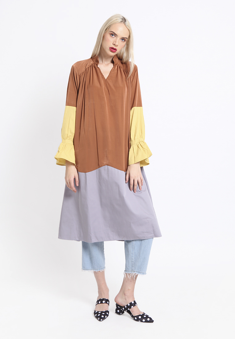Blocking Rainbow Dress Brown