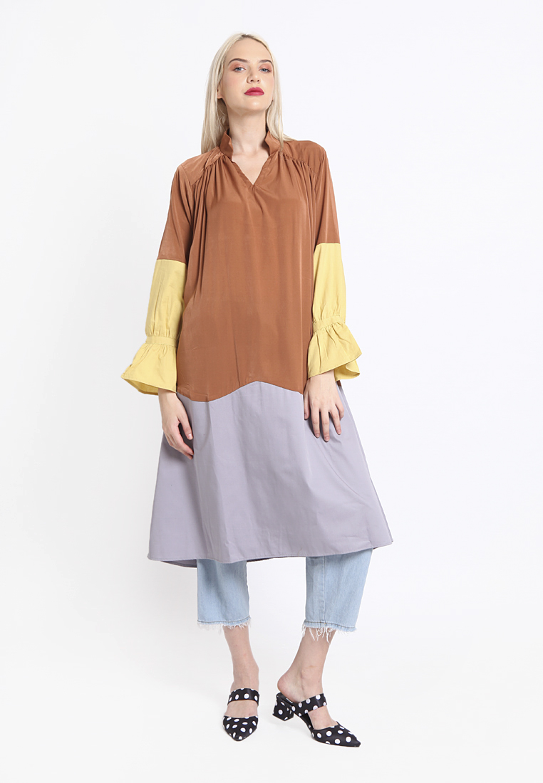 Blocking Rainbow Dress Brown