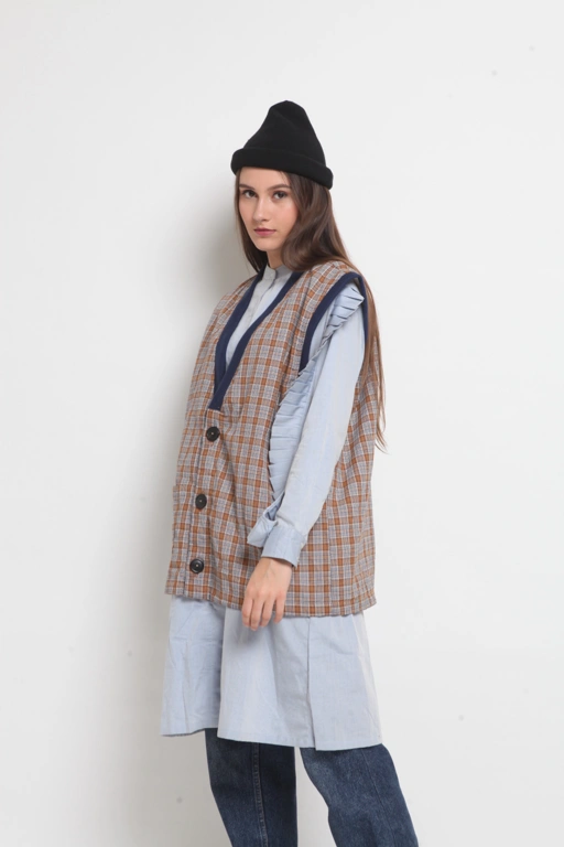Image of Wringkle Vest Tartan Brown
