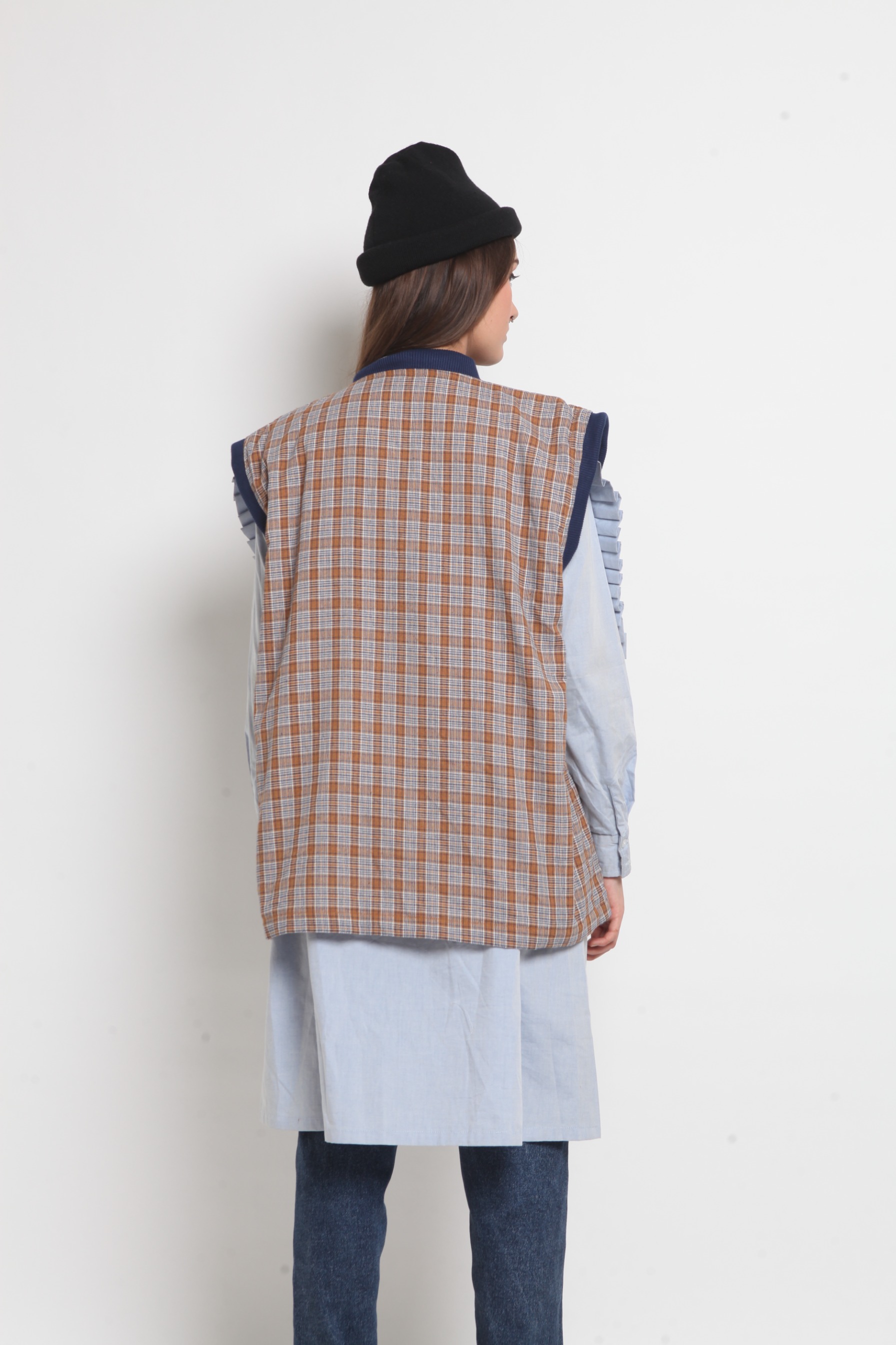 Wringkle Vest Tartan Brown