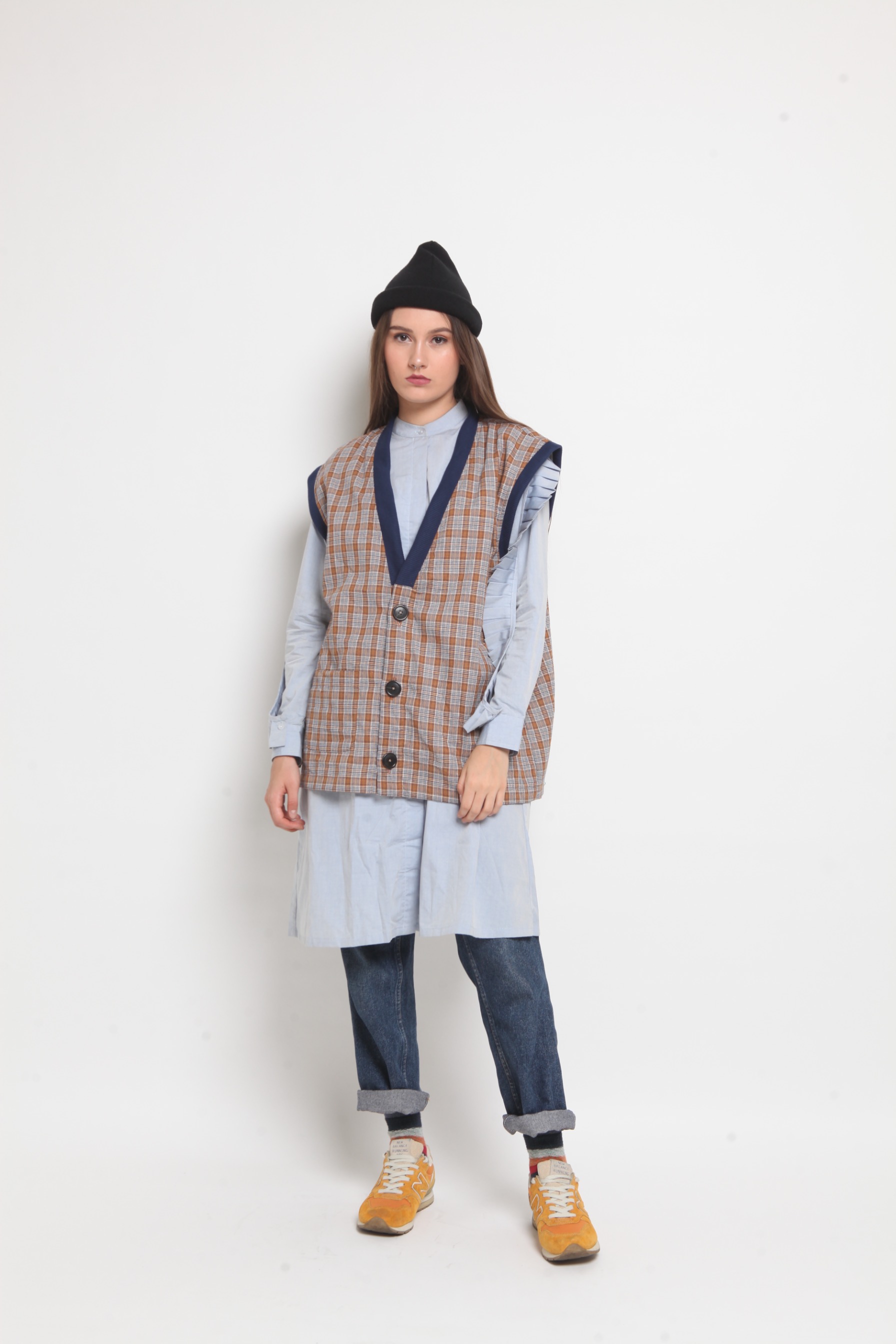 Wringkle Vest Tartan Brown