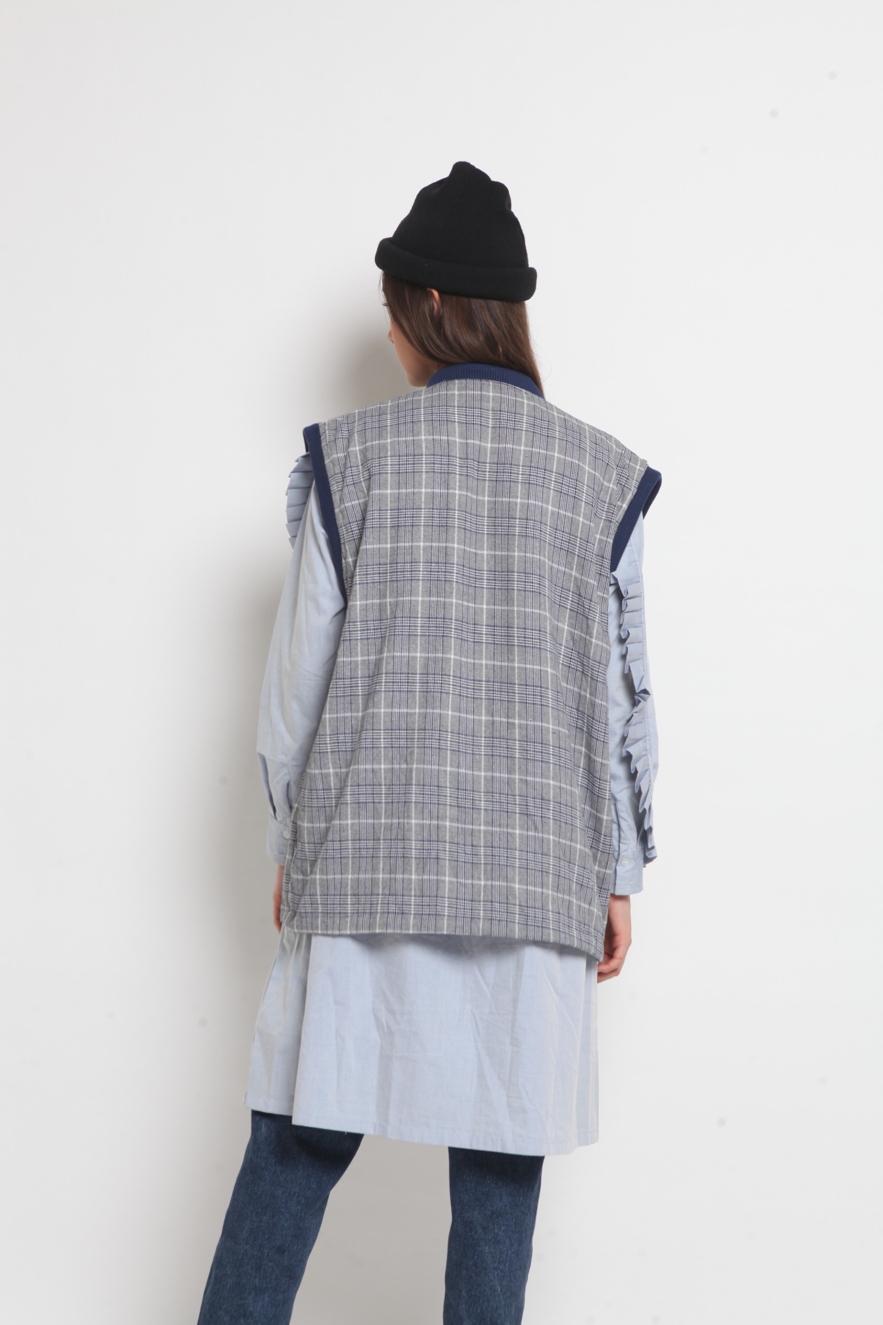 Wringkle Vest Tartan Grey