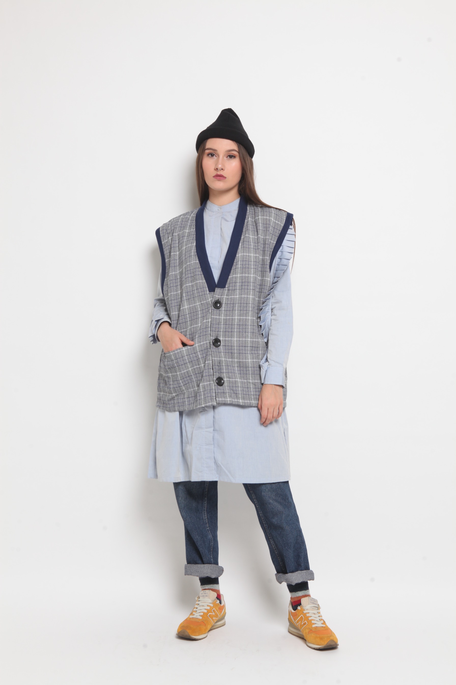 Wringkle Vest Tartan Grey
