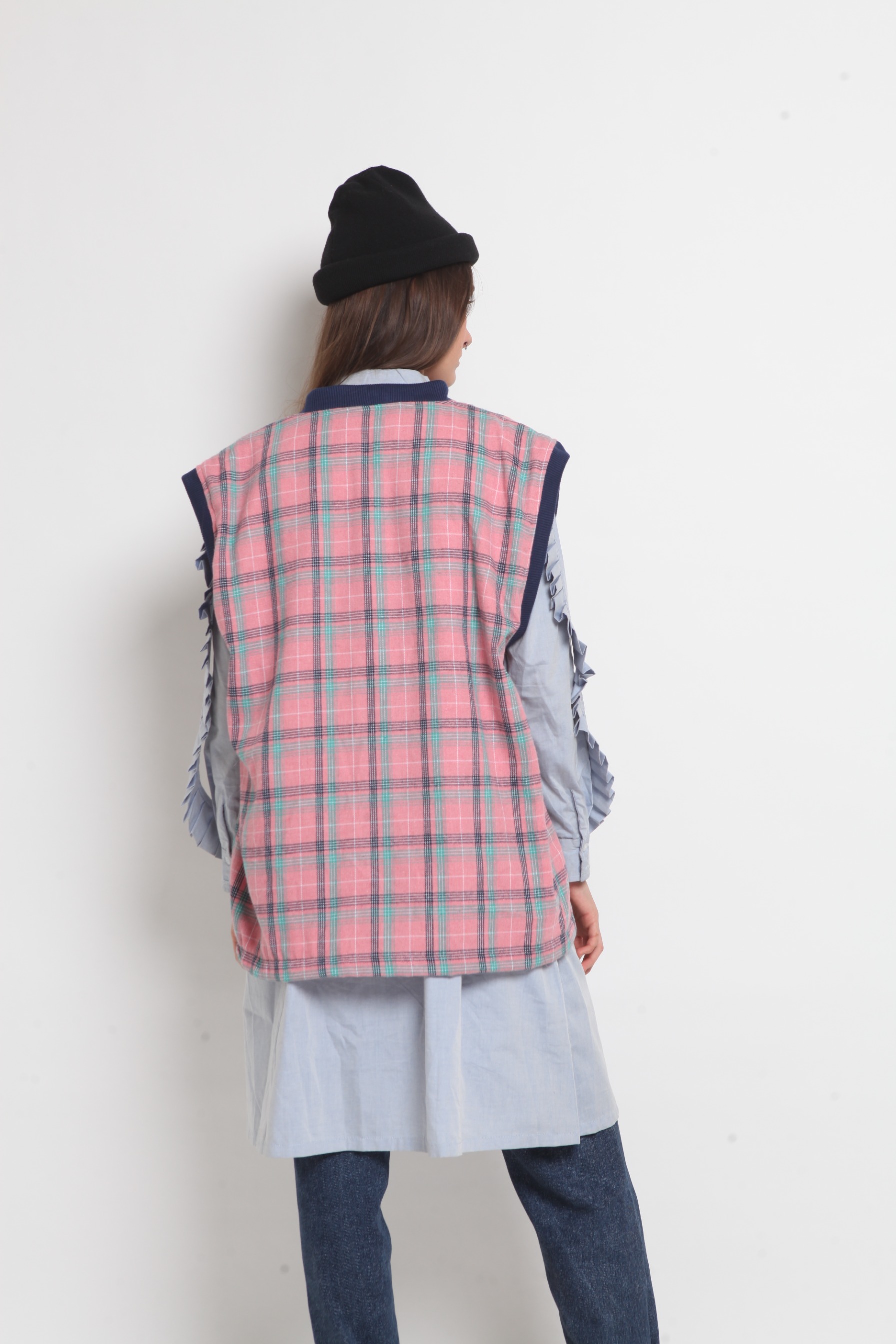 Wringkle Vest Tartan Pink